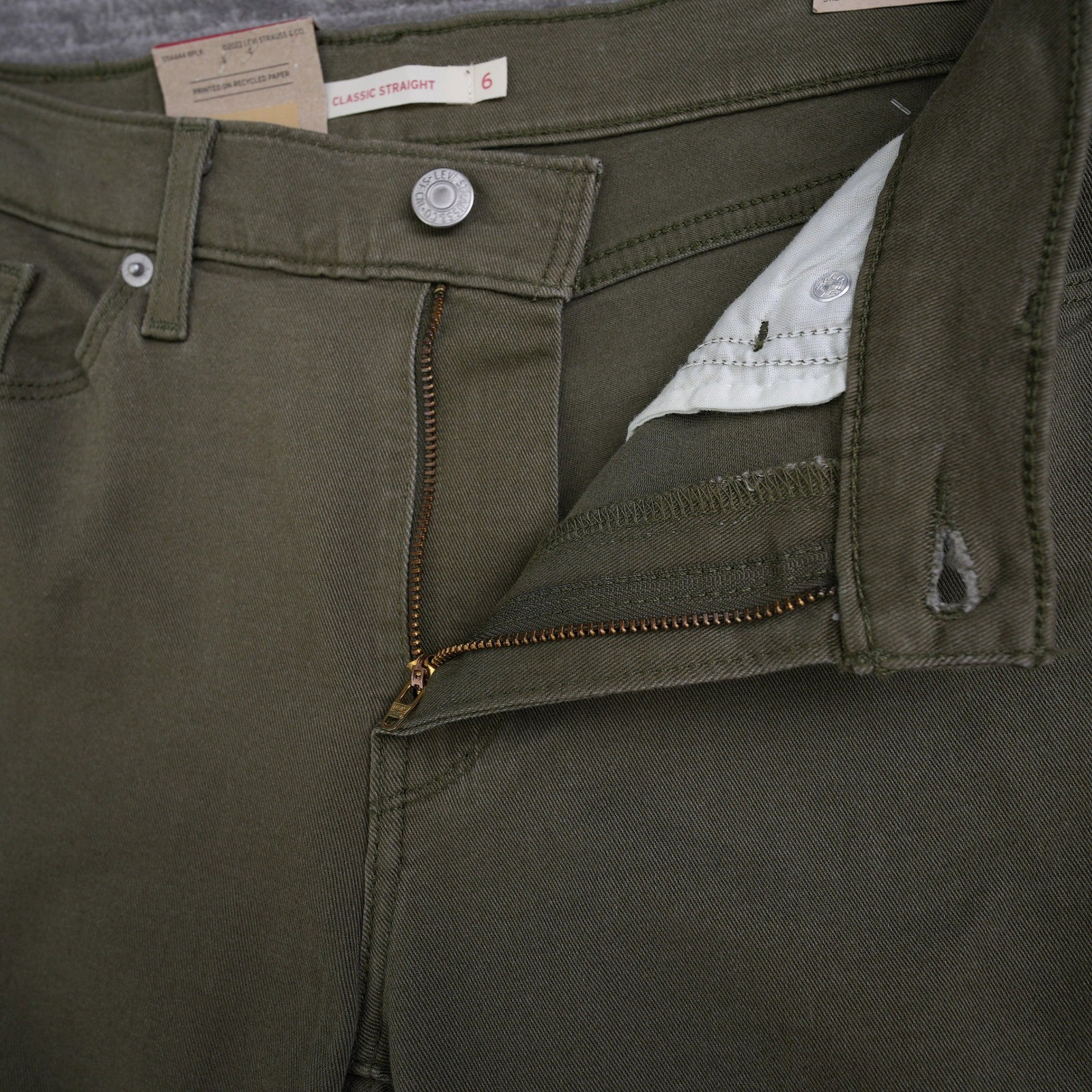 Levis Classic Straight Leg Jeans Womens 6M Olive Green Mid Rise New Tag 30×30.25