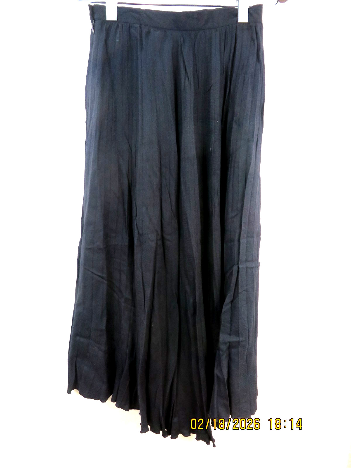 TWEEDS SZ 10 Rayon/Wool Charcoal Crinkled-Crushed Woven Fabric Wide Long Skirt
