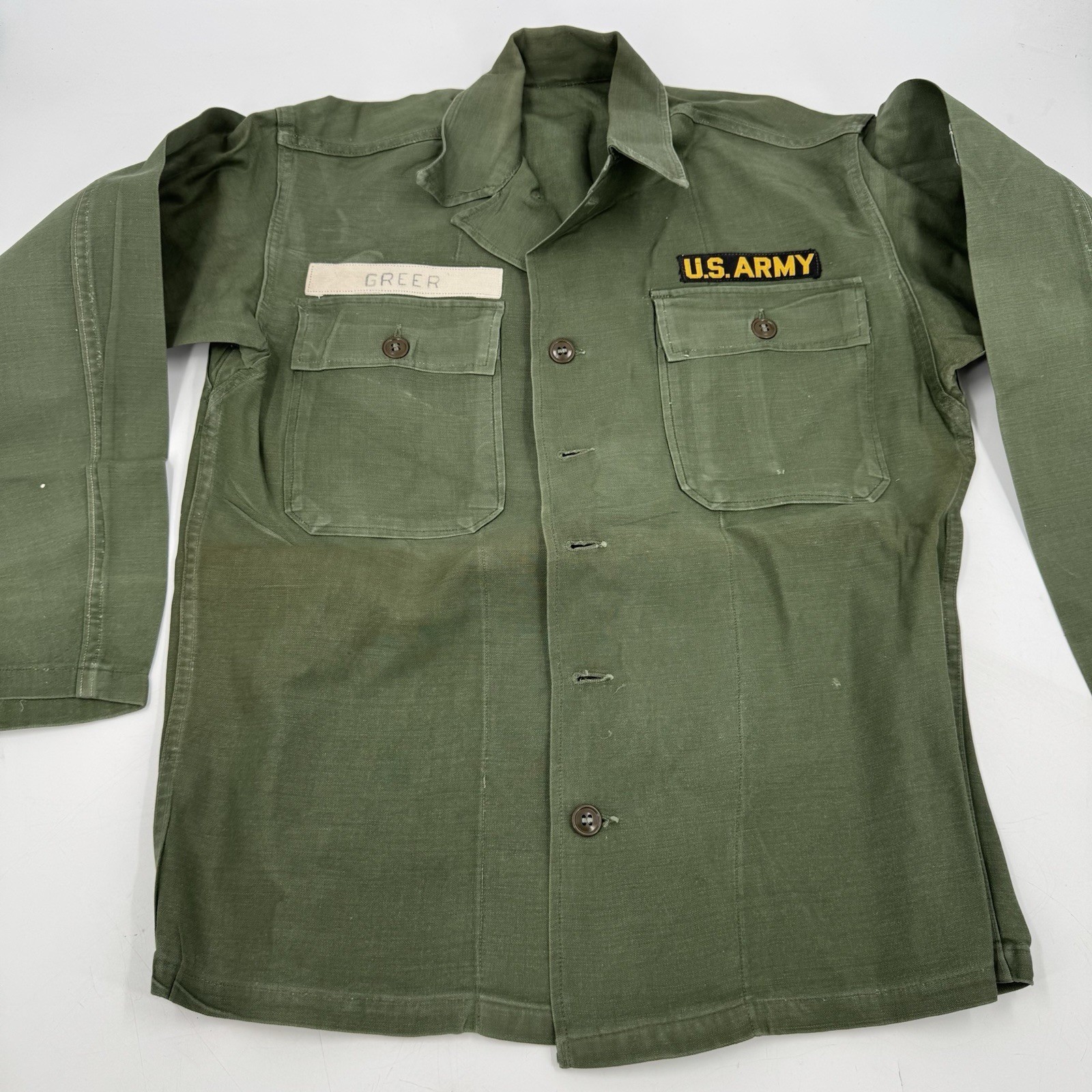 Vtg US Army Military Stencil Shirt Jacket WWII Korean Vietnam War Uniform L