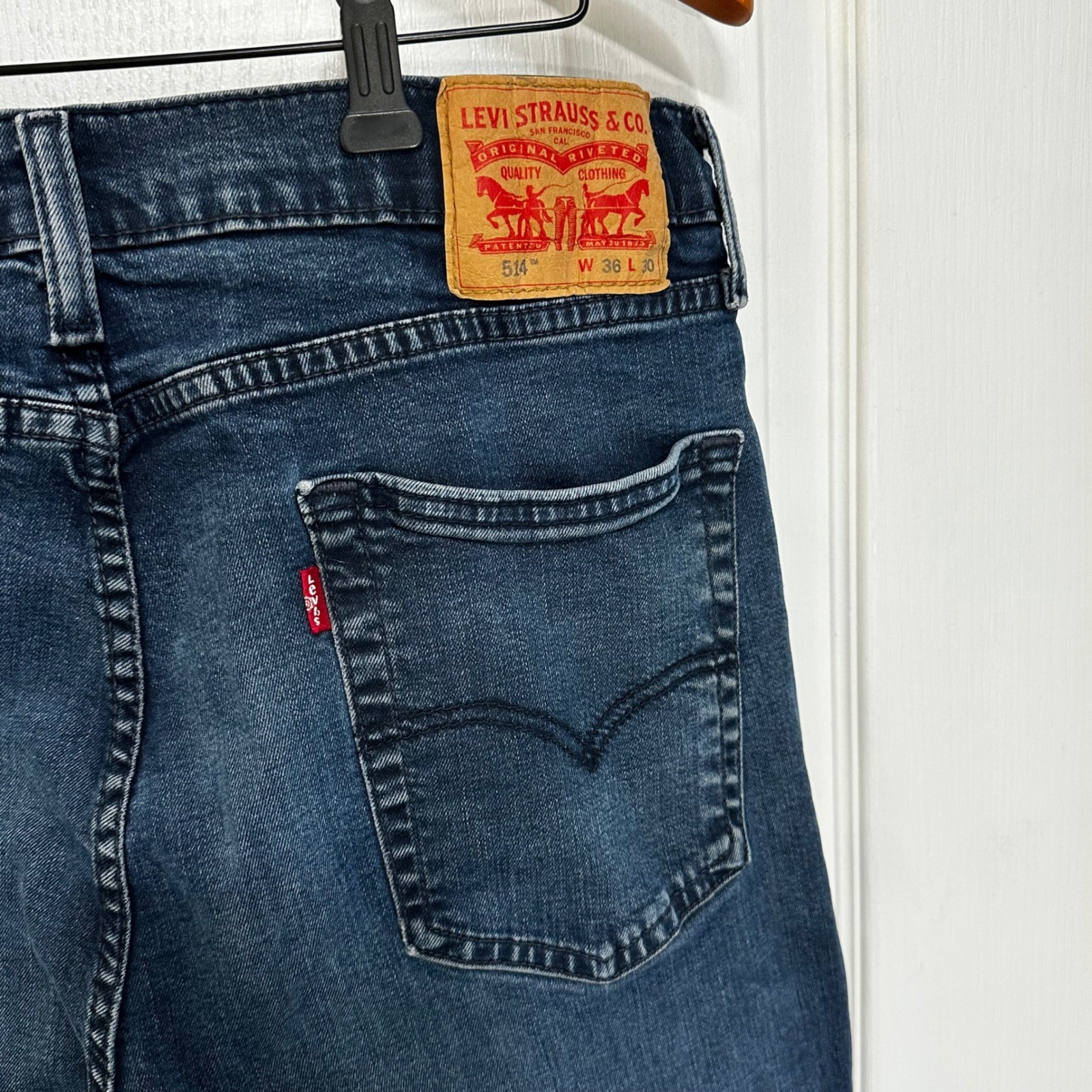 Levis 514 Straight Fit Mens Jeans Dark Wash Blue Denim 36×30