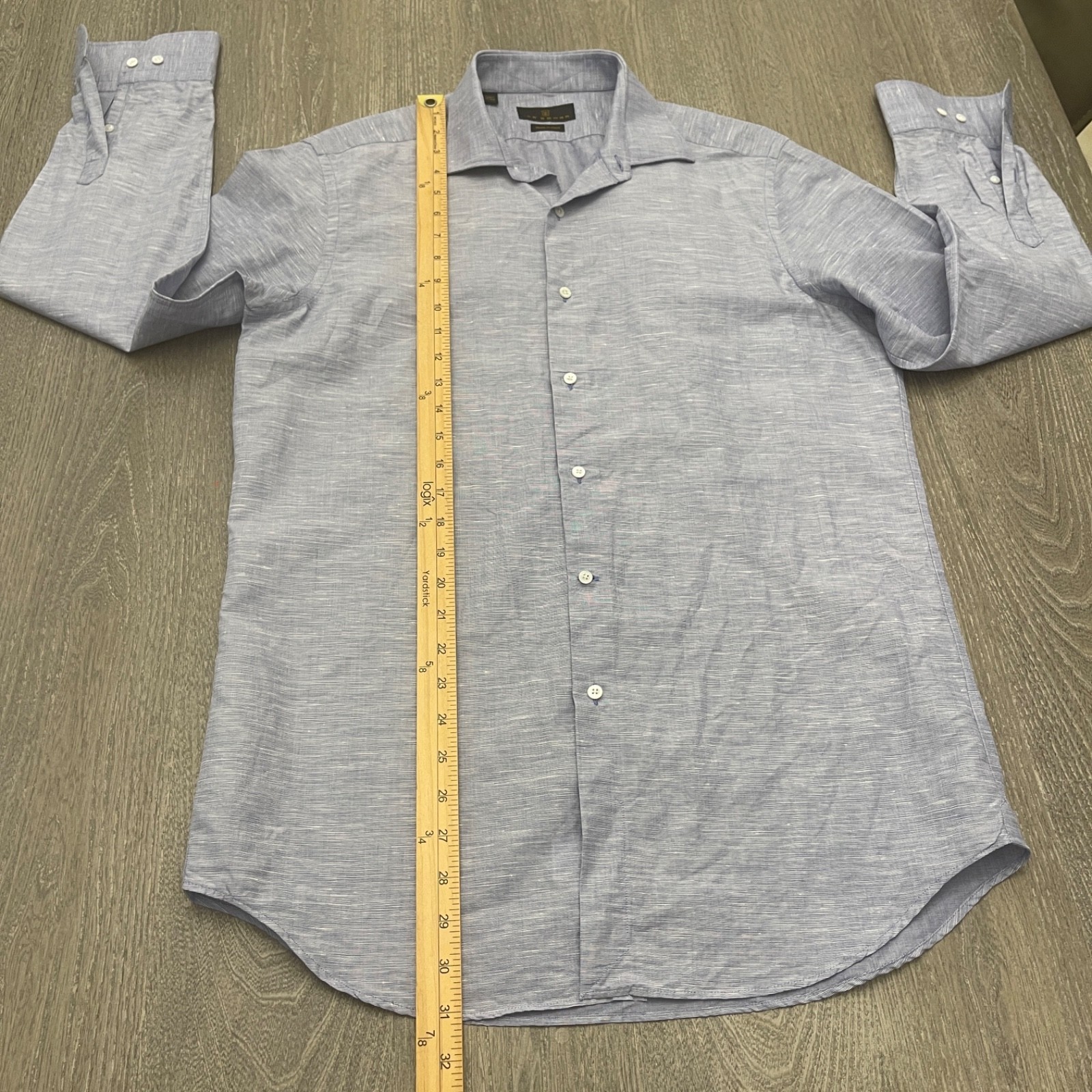 Ike Behar Men’s Button Up Dress Shirt Size 15 1/2 Linen Cotton Blue Italy