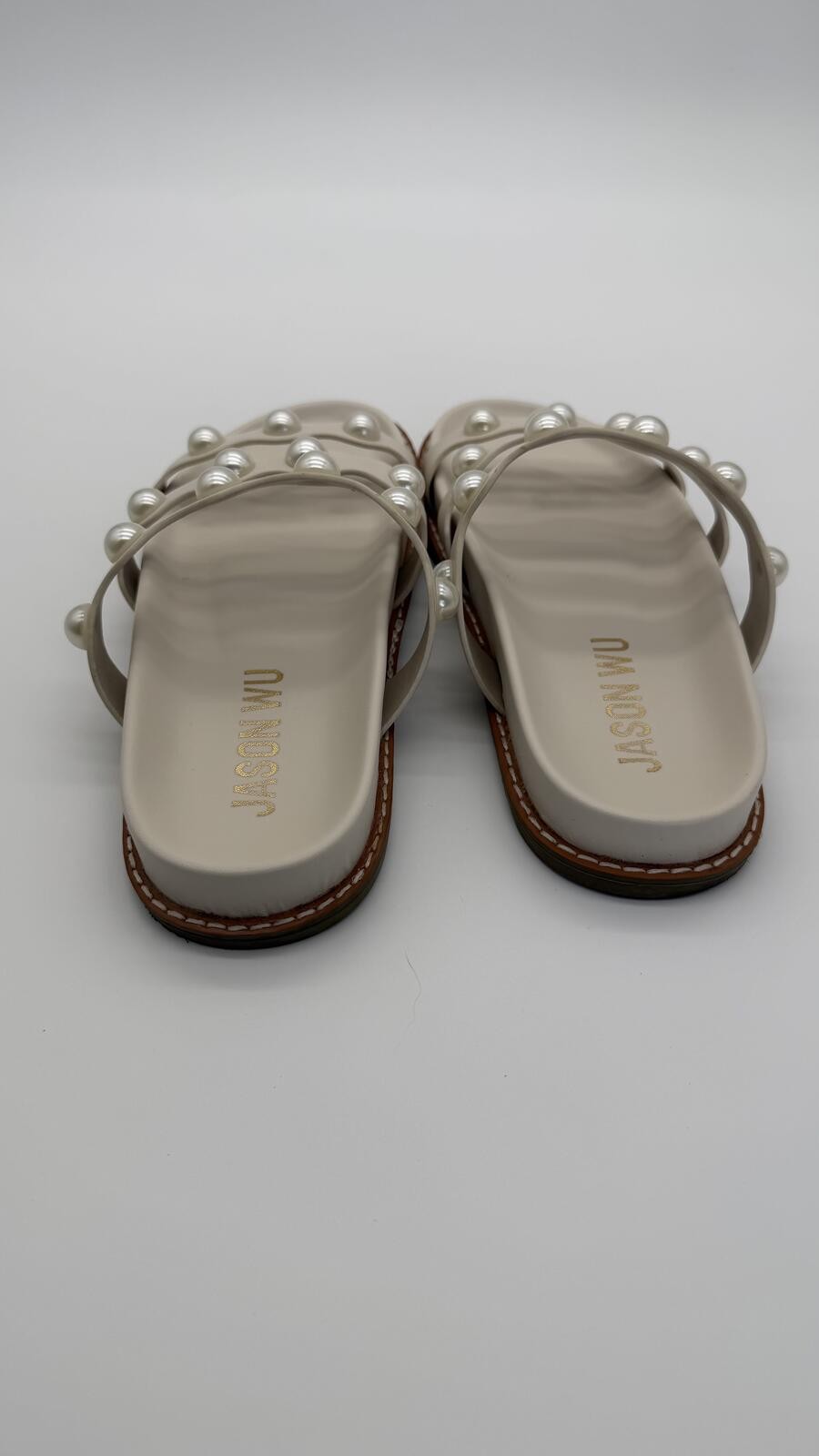 Jason Wu Pearl Embellished Strap Slide Sandals Ivory Cream Women’s Size 6.5