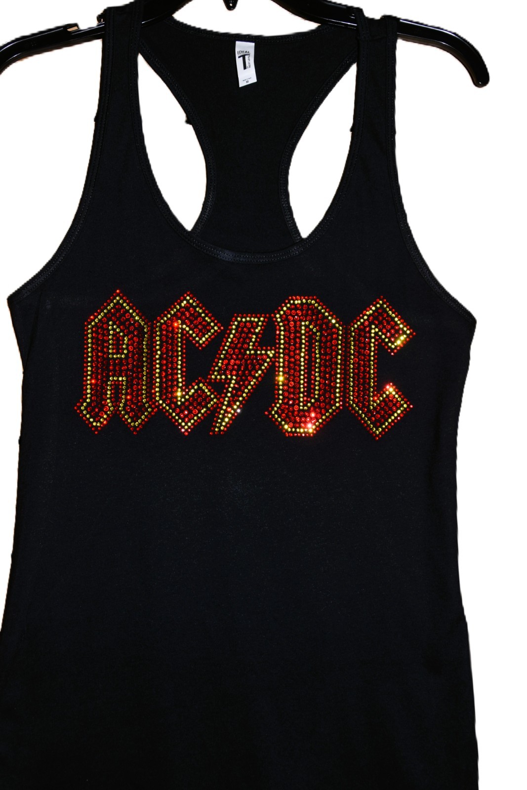 AC/DC rhinestone bling racer back tank top XS, S, M, L, XL, 2XL red yellow