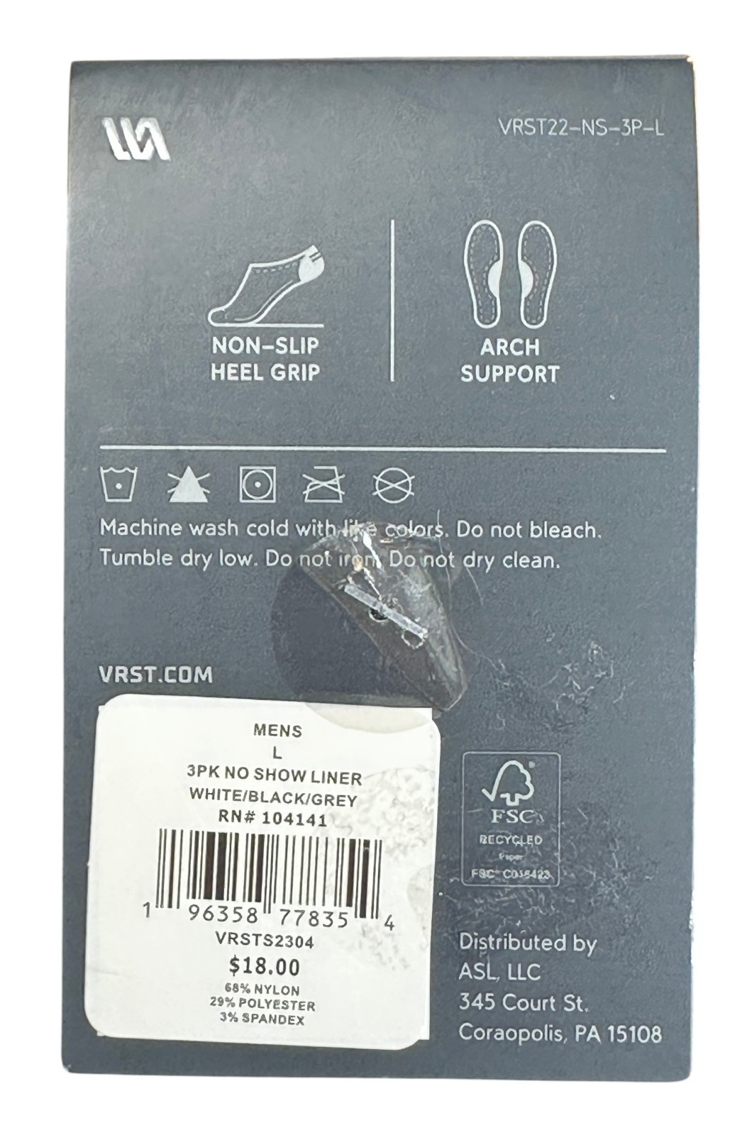 2× VRST No-Show Liner Socks Men’s L 8-13 White Black Gray 3-Pack (6 Pairs) NWT