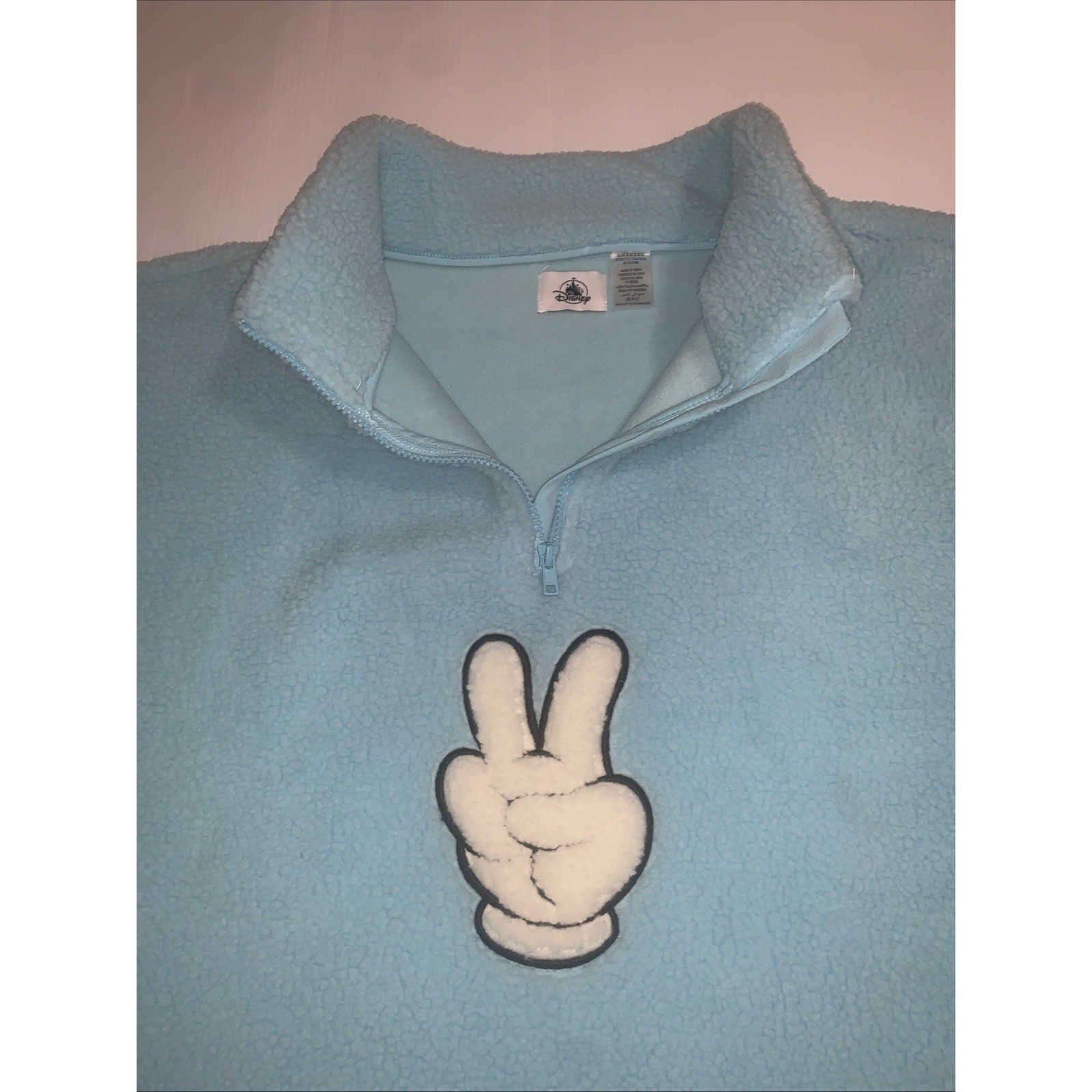 Disney Parks Mickey Mouse Peace Sign Blue Fleece Women’s 3X Sherpa 1/4 Zip NEW