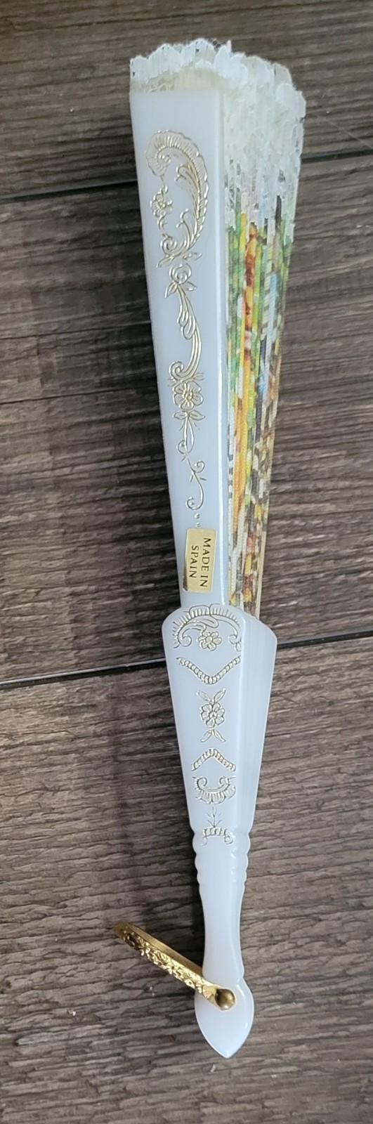 Spanish Folding Hand Fan Lace/Fabric/Plastic Fan Lovely Made In Spain Love Scene