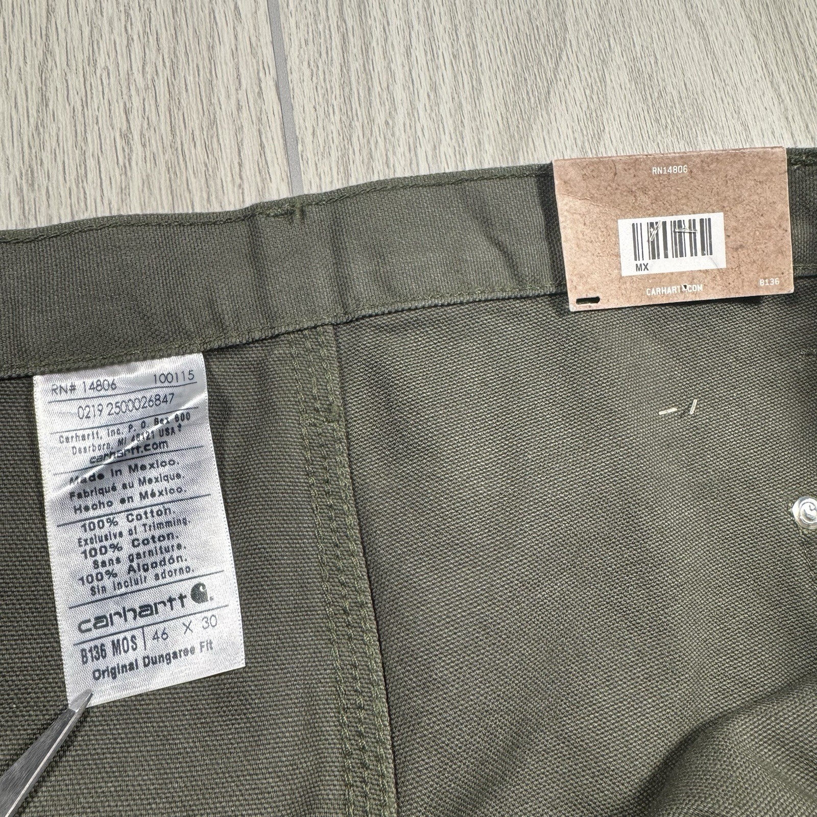 Carhartt Washed Duck Double Front Work Dungarees Men 46×30 Olive Green Loose NWT