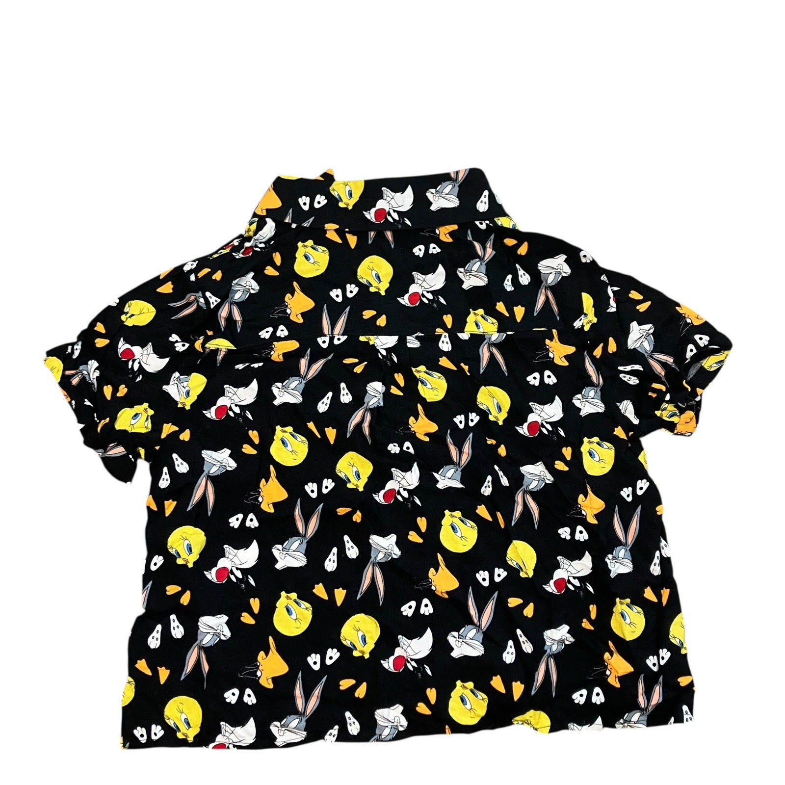 Looney Tunes Shirt Womens Black Button Up Cartoon Novelty Sz M Tweety Bugs