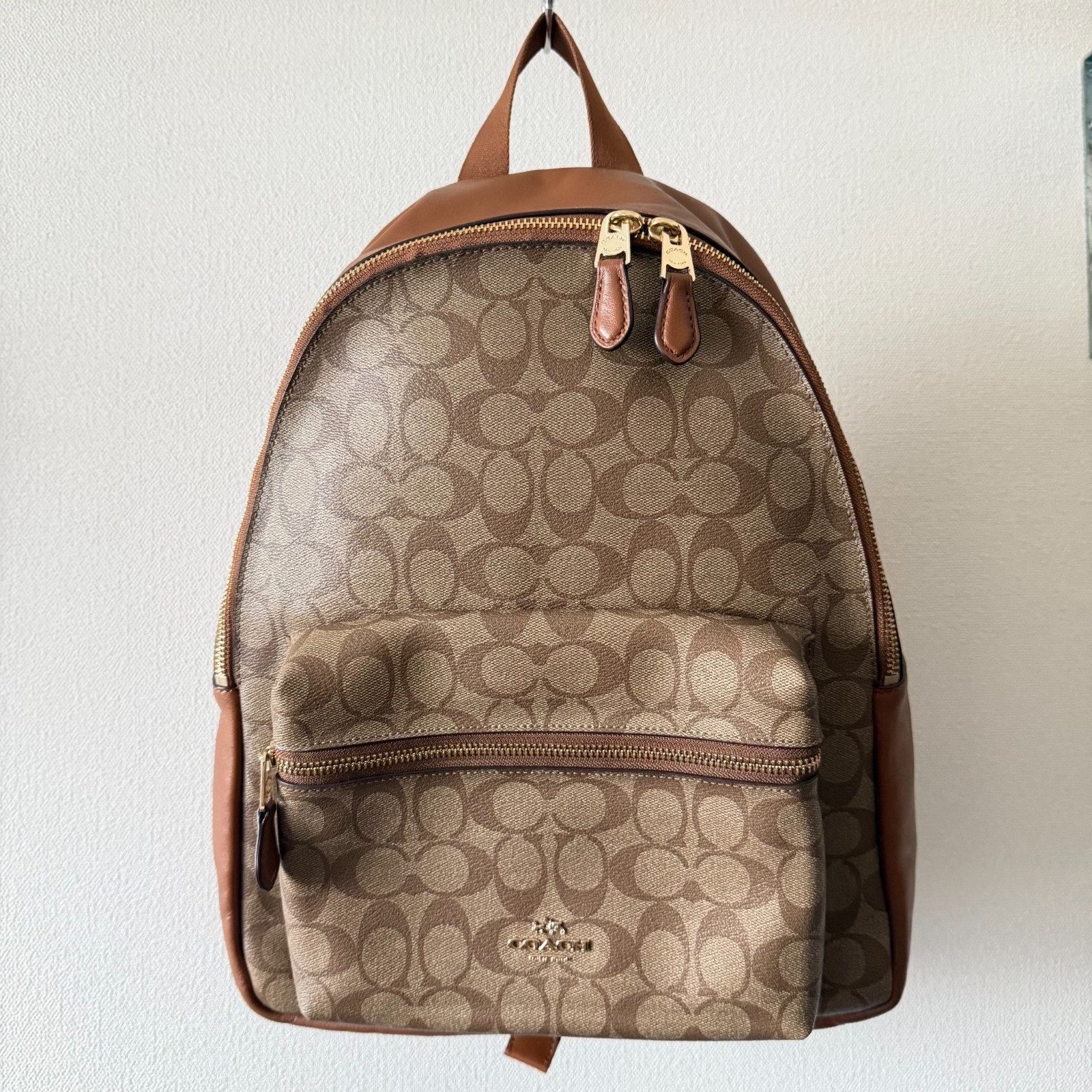 Coach Charlie Backpack Brown Signature Canvas Leather F58314 Travel Bag
