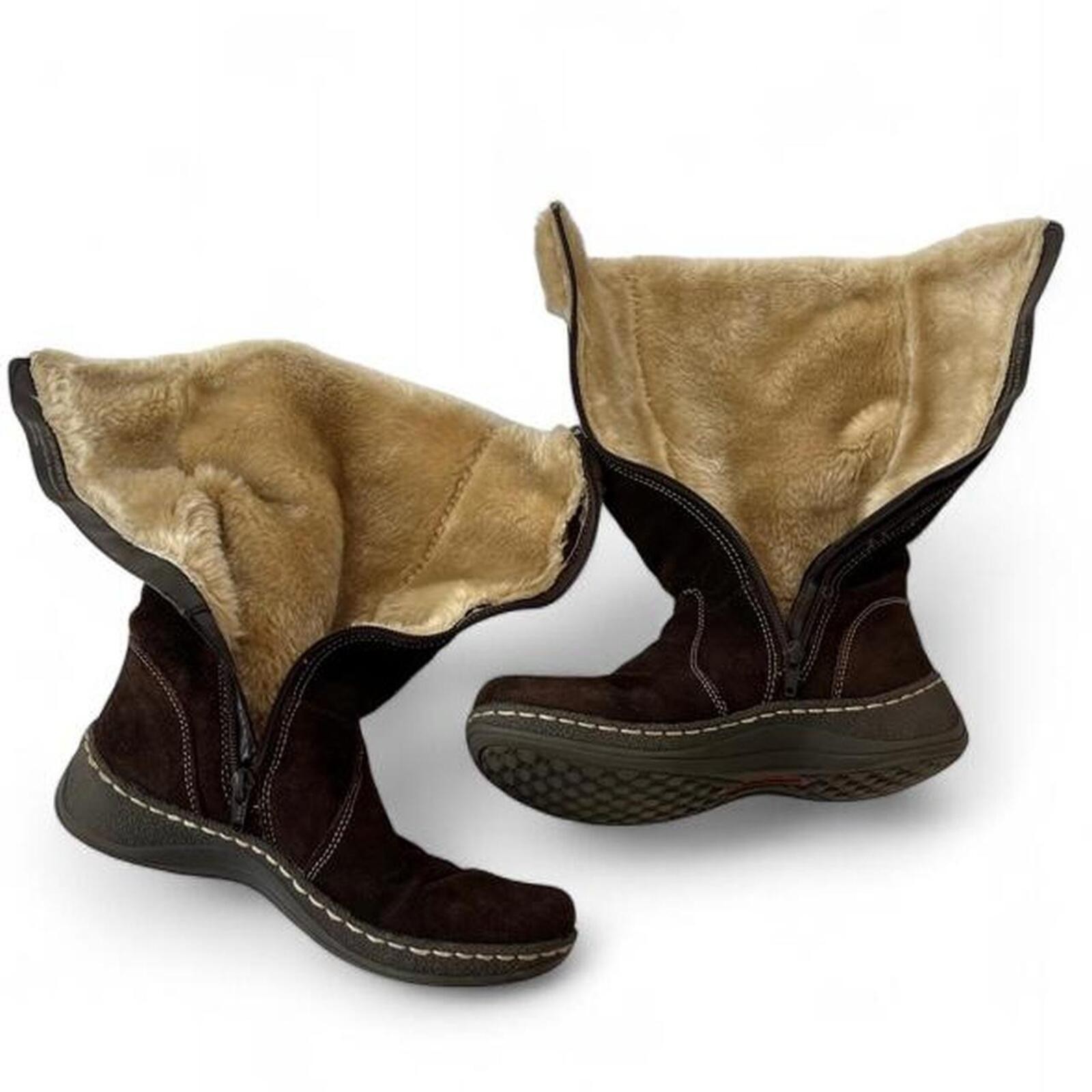 BareTraps Esha Brown Leather Faux Fur-Lined Mid-Calf Boots Y2K/2000s Button