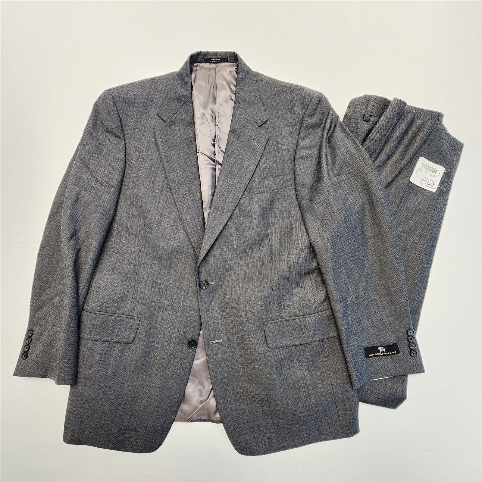 NEW USA MADE Hart Schaffner Marx 42R Gray Houndstooth 100% Wool 2Btn Mens Suit