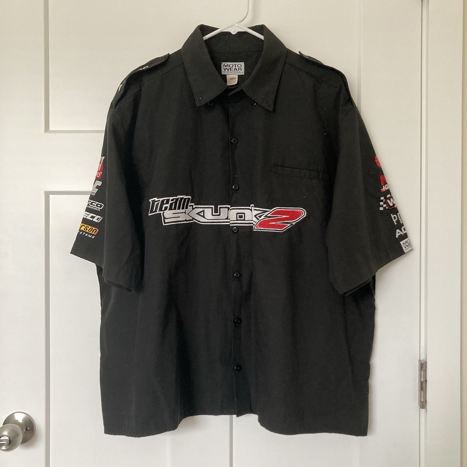 Vintage Motowear Team Skunk2 Racing Men’s Black Button Down Graphic Shirt Sz XXL