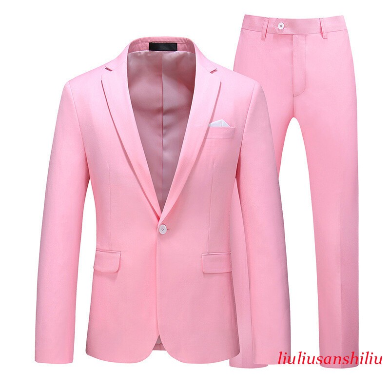 Men’s One Button Formal Suits 2pcs Blazer Jacket Pants Slim Party Grooms Wedding