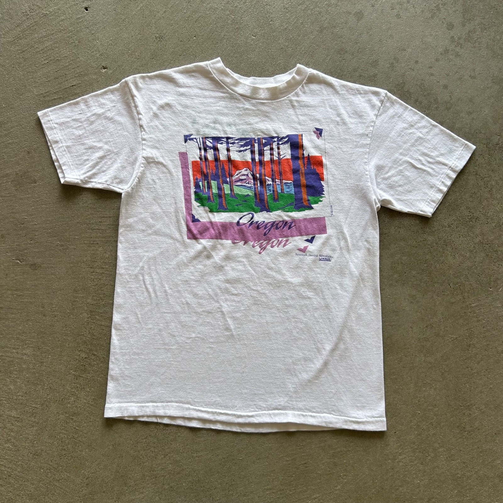 Vintage 80s U-Haul Oregon Shirt Size Large White 1988 Outdoor Nature Moving