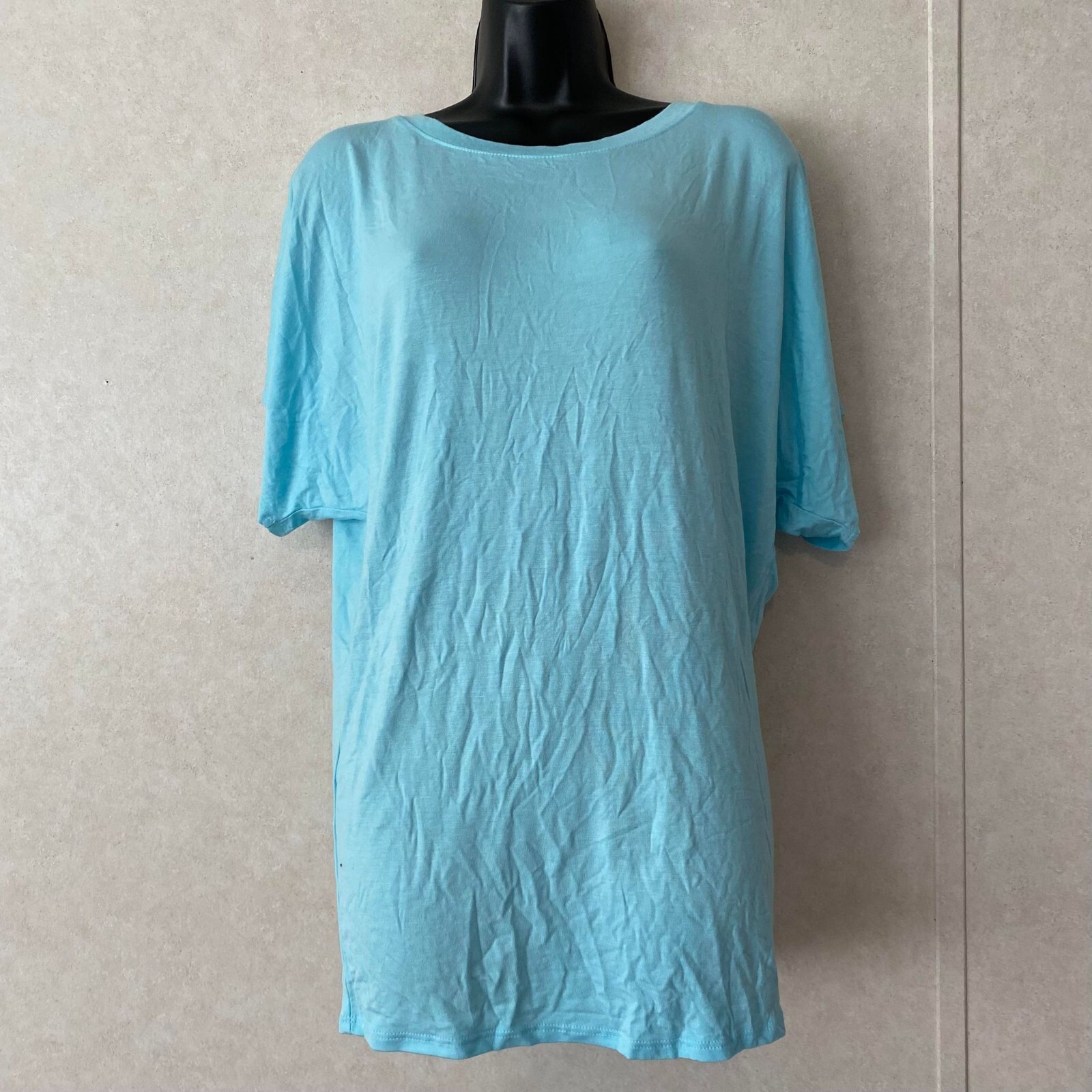 Lock & Love Women White Short Sleeve T Shirt Rayon Spandex V Neck, Blue, Size M