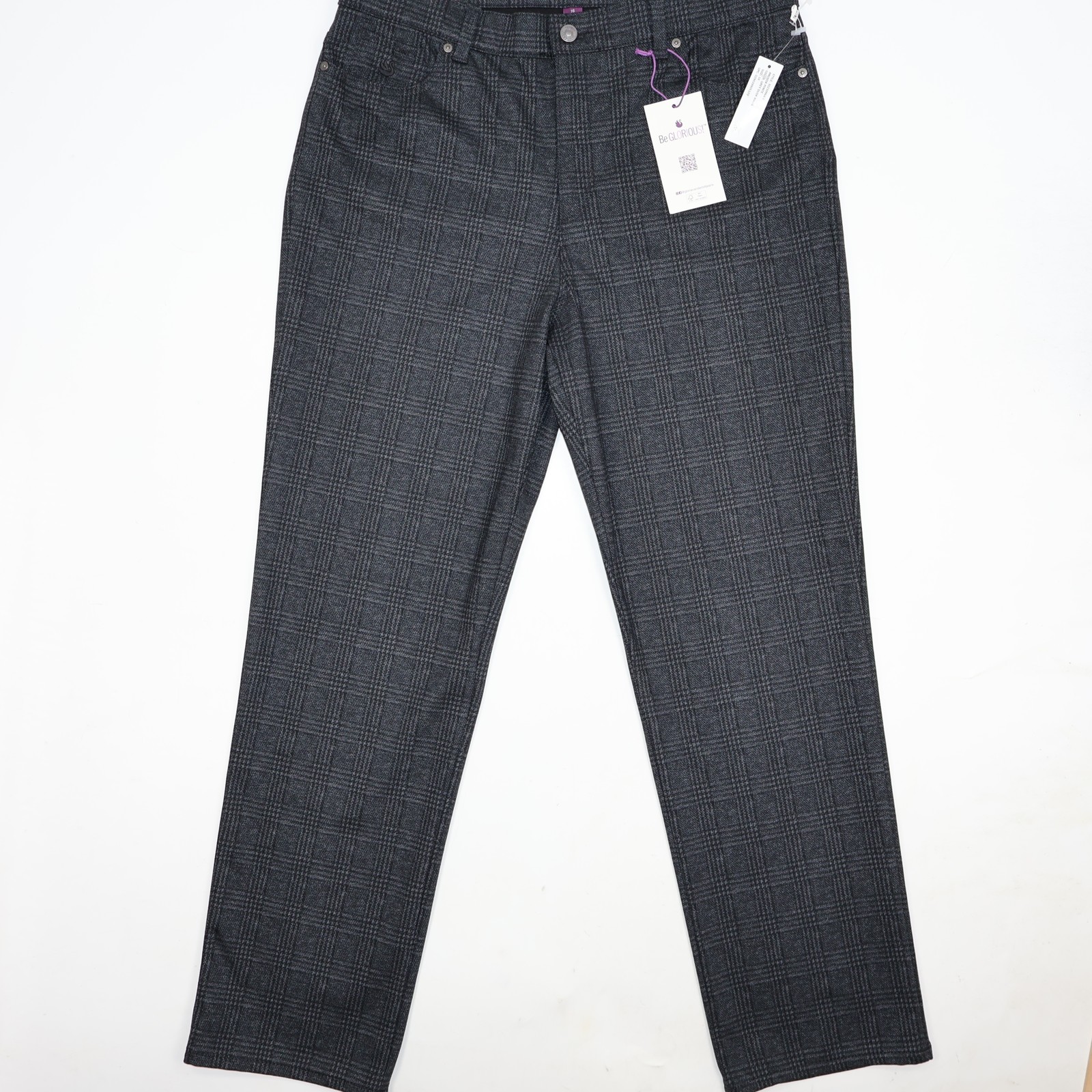 Gloria Vanderbilt Women’s Amanda Ponte Marilyn Plaid Pants Grey Dusk Size 16 NWT