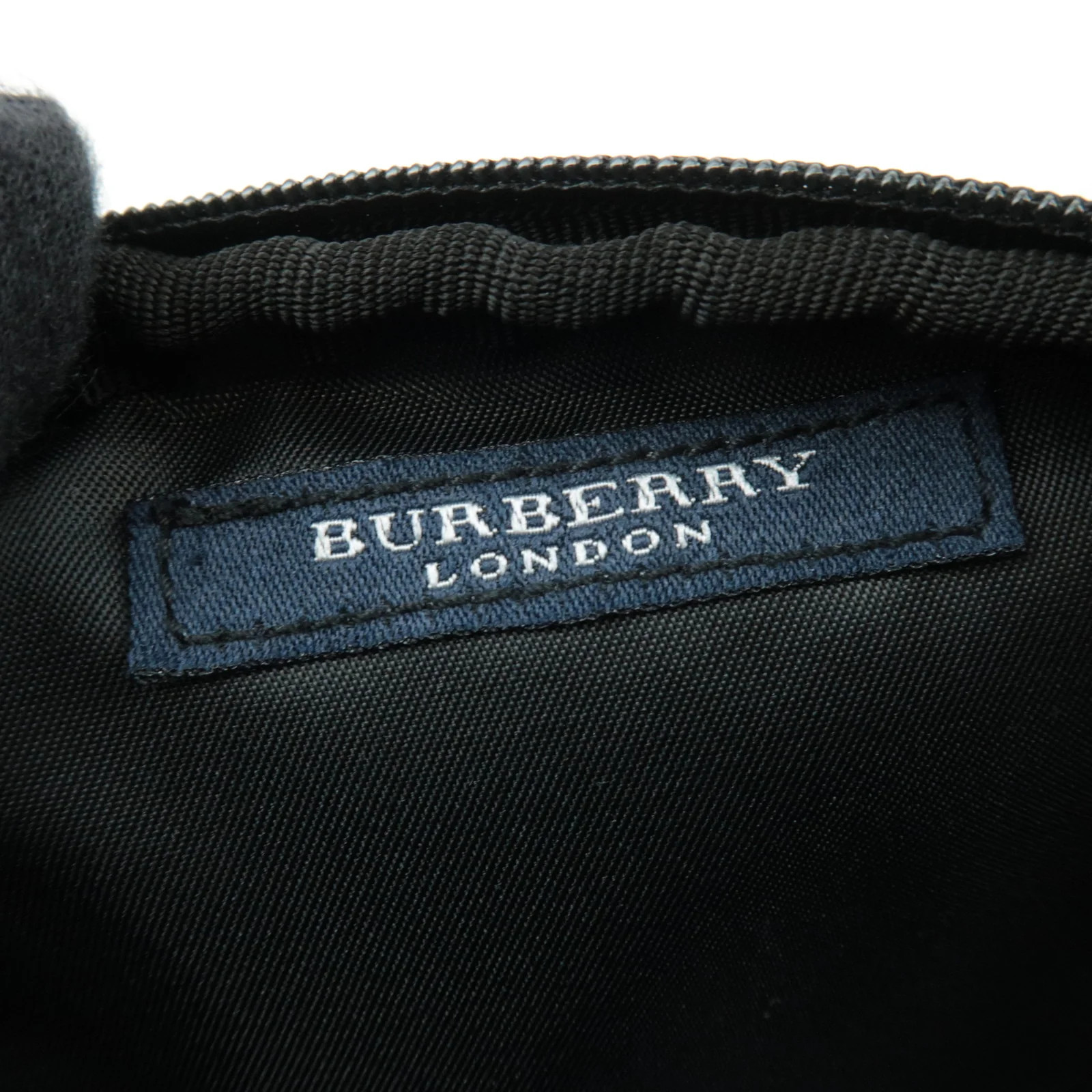 BURBERRY Nova Plaid Semi Circle Pouch Canvas Leather Yellow Authentic