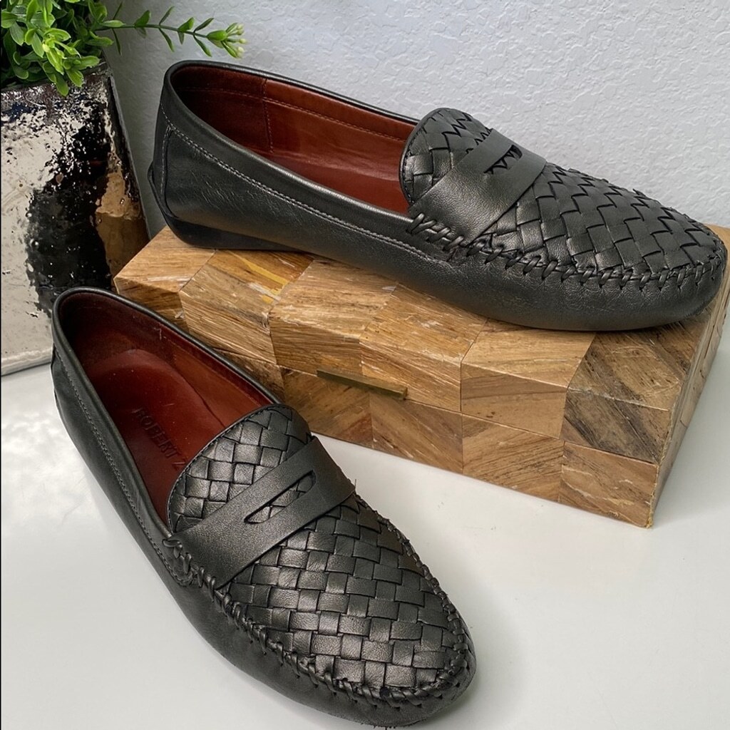 Robert Zur Petra Woven Leather Penny Loafer Driving Shoe Moccasin Size 11 Pewter