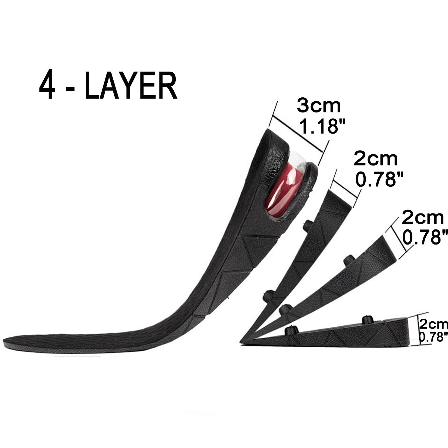 Height Increase Shoe Insoles for Men Women, 4-Layer 3.54 inch Shoe Lifts Pad …