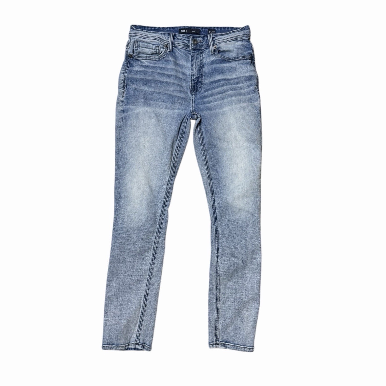 BKE Buckle Alec Jeans Mens 31×32 Straight Light Wash Denim Distressed Whiskered