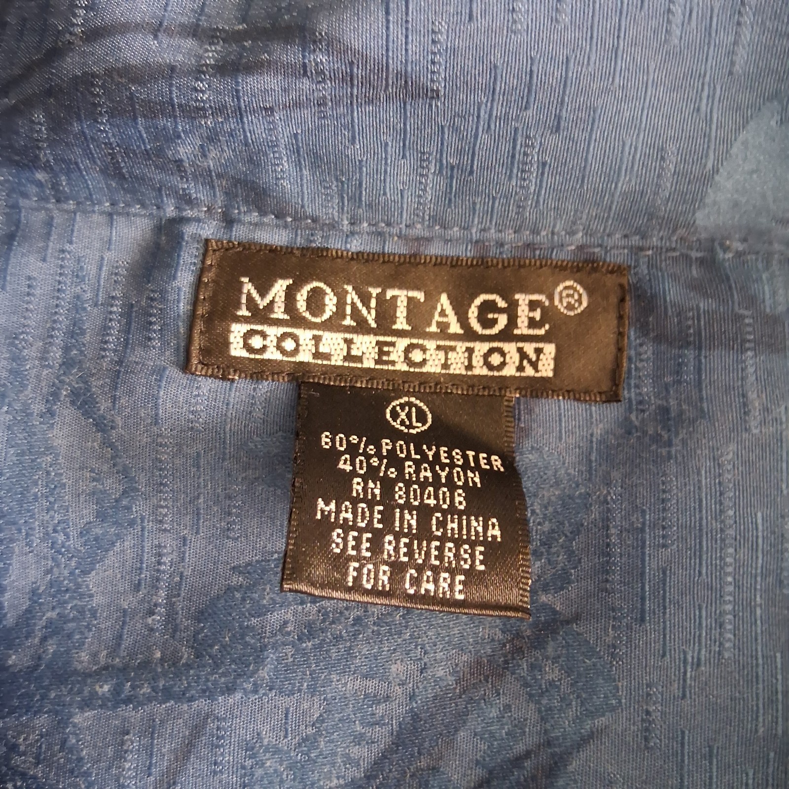 Mens Hawaiian Shirt Size XL Montage Collection Blue Polyester & Rayon