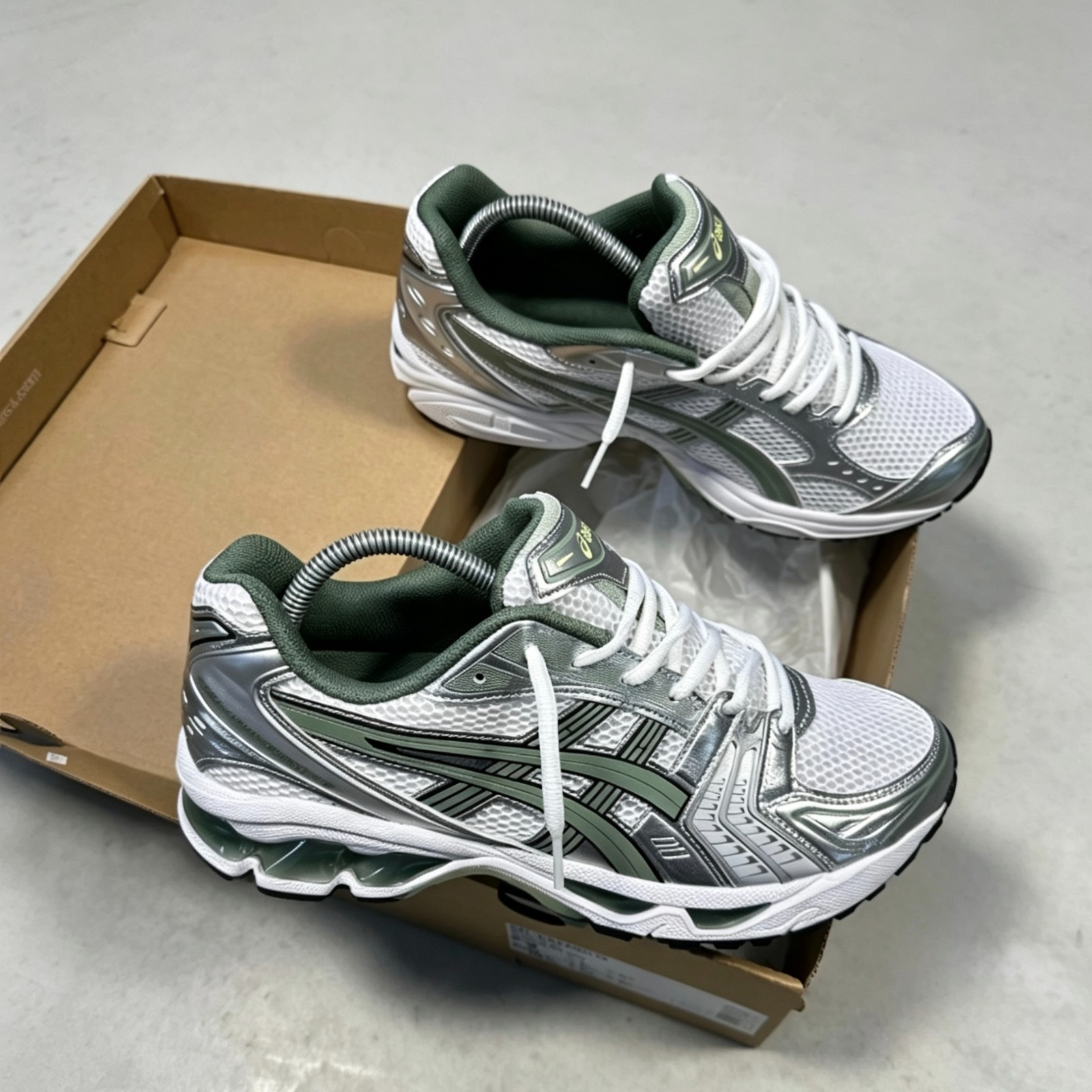 Asics Gel Kayano 14 White Pure Silver Slate Grey Sage Running Shoes 1201A019-107