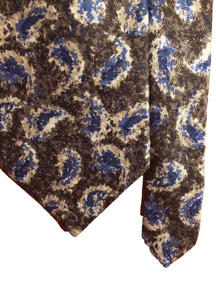 Geoffrey Beene Luxury Tie Brown Blue 100% Silk SHORT (Less than 57 in) Vintage