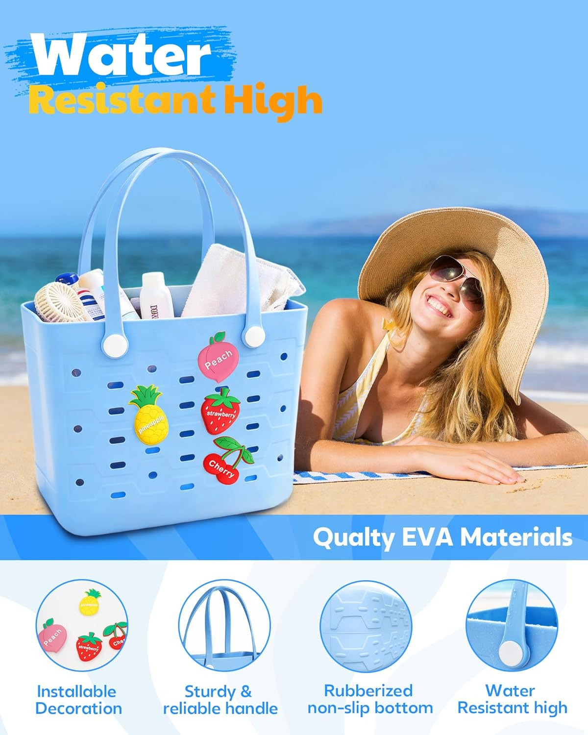 Beach Tote Bag for Women – Chic & Durable EVA Rubber Beach Bag Waterproof, Sandp
