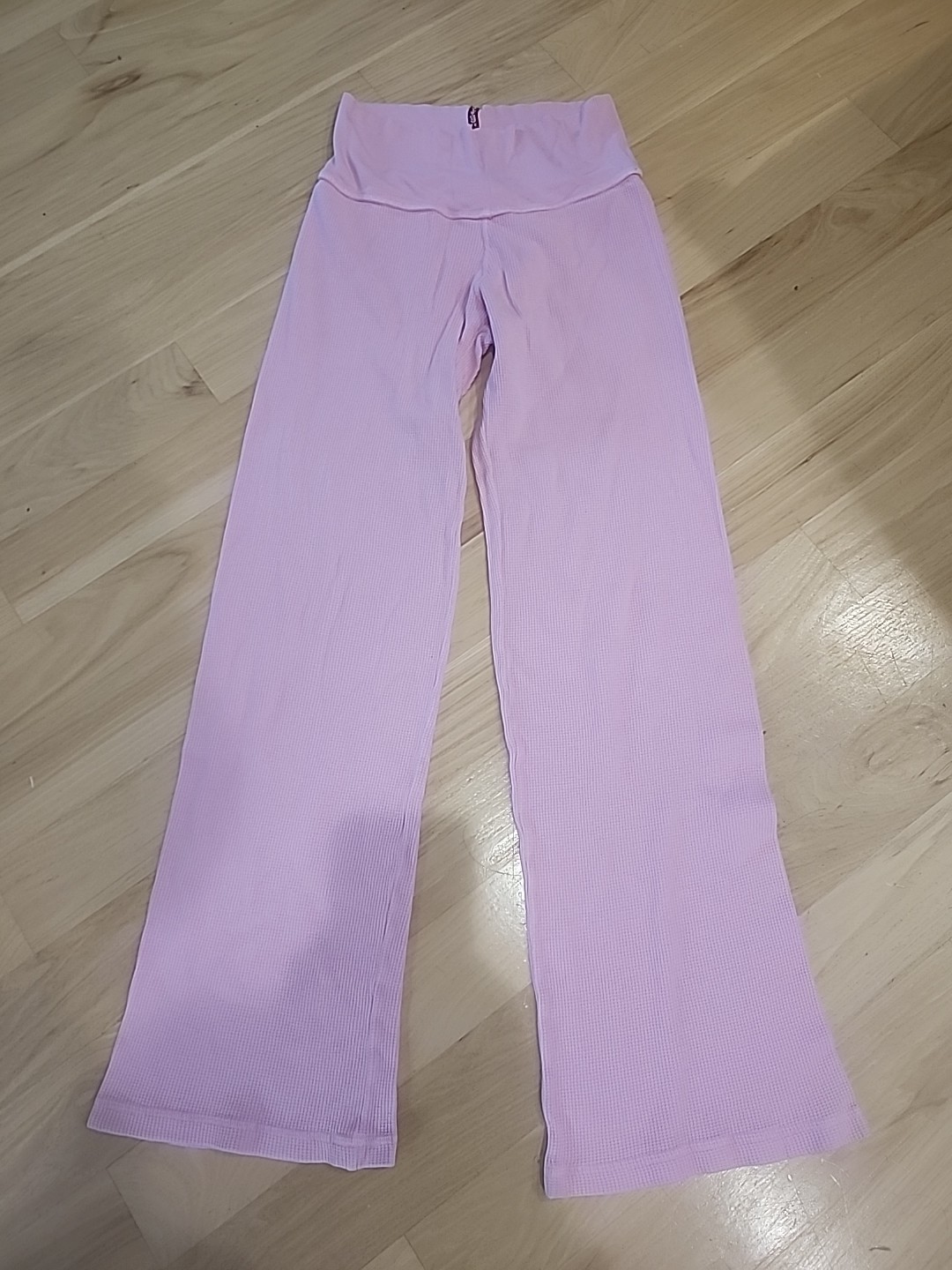 Vintage Y2K Hard Tail Fold Over Flare Yoga Pants Light Pink Waffle Knit Small