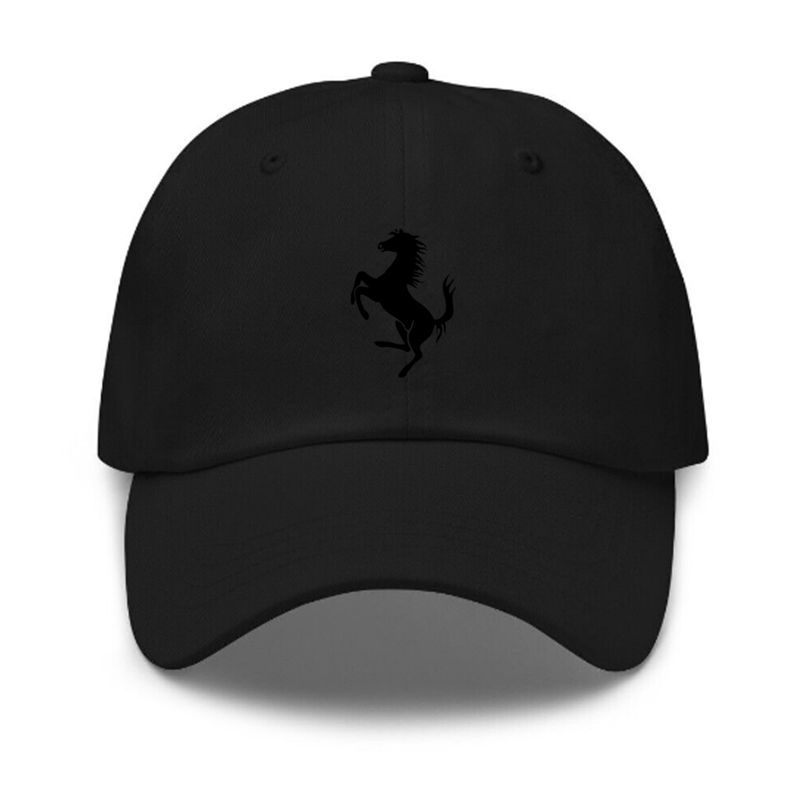 Ferrari Inspired Embroidered Horse White Silver Gray Red Logo Black Dad Hat Cap