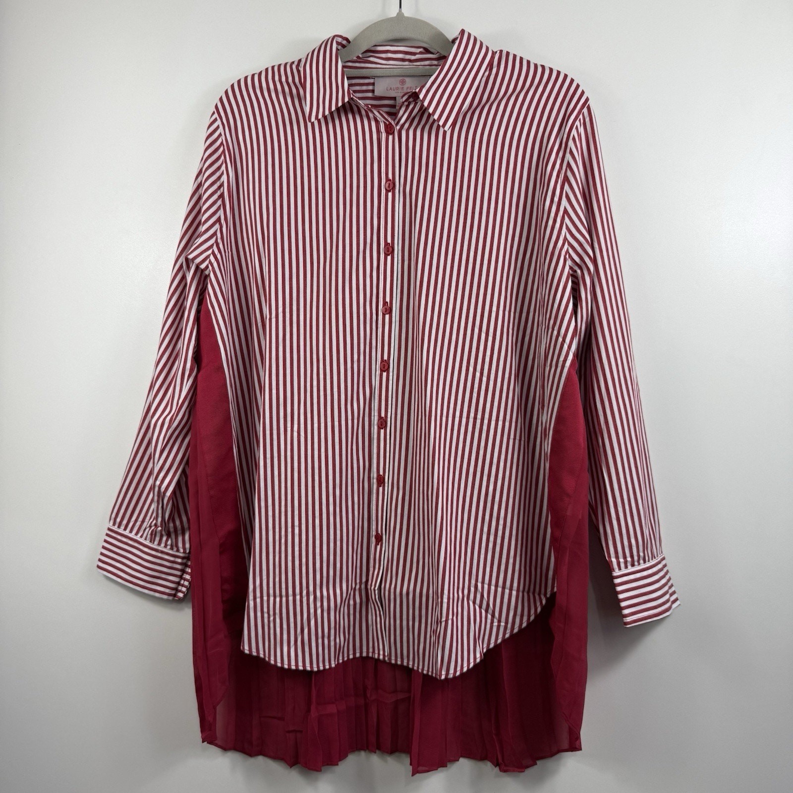 NWOT Striped Pleated Laurie Felt Button Up Tunic Shirt Medium Sheer Preppy