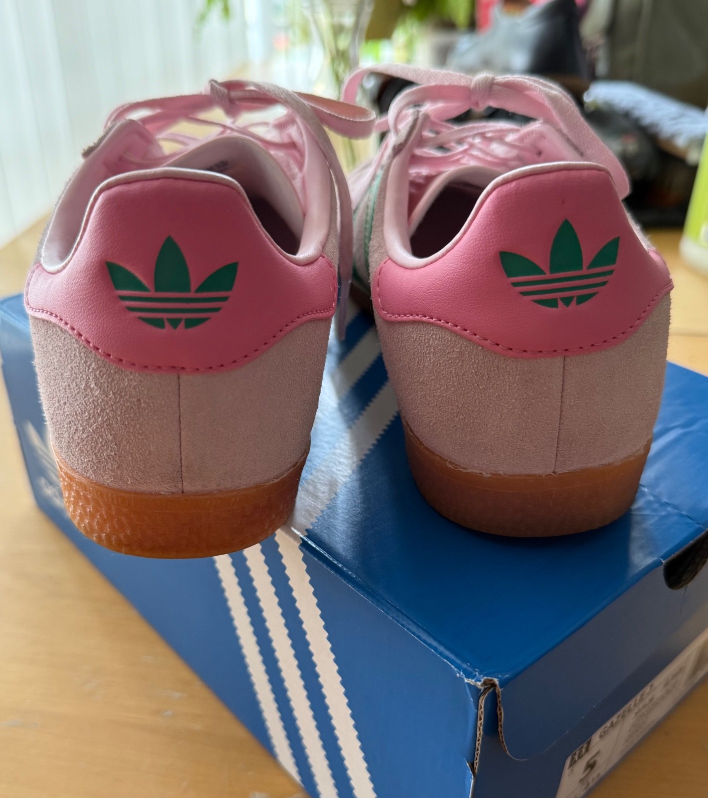 Adidas Gazelle Bold True Pink Green suede, US W 7.5 or Big Kids 5, eur 37 1/3
