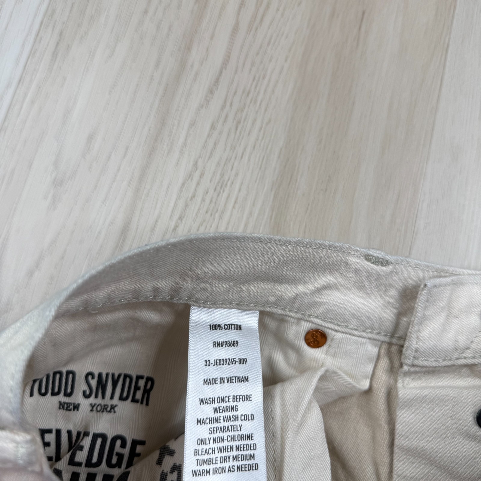Todd Snyder Mens Cream Classic Fit Selvedge Denim Straight Jeans Size 34×32