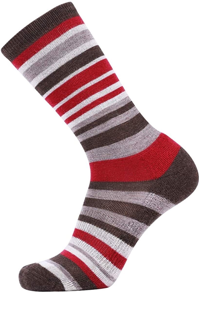 EnerWear 4 Pairs socks Unisex Stripes Merino Wool Outdoor Hiking Trail Crew