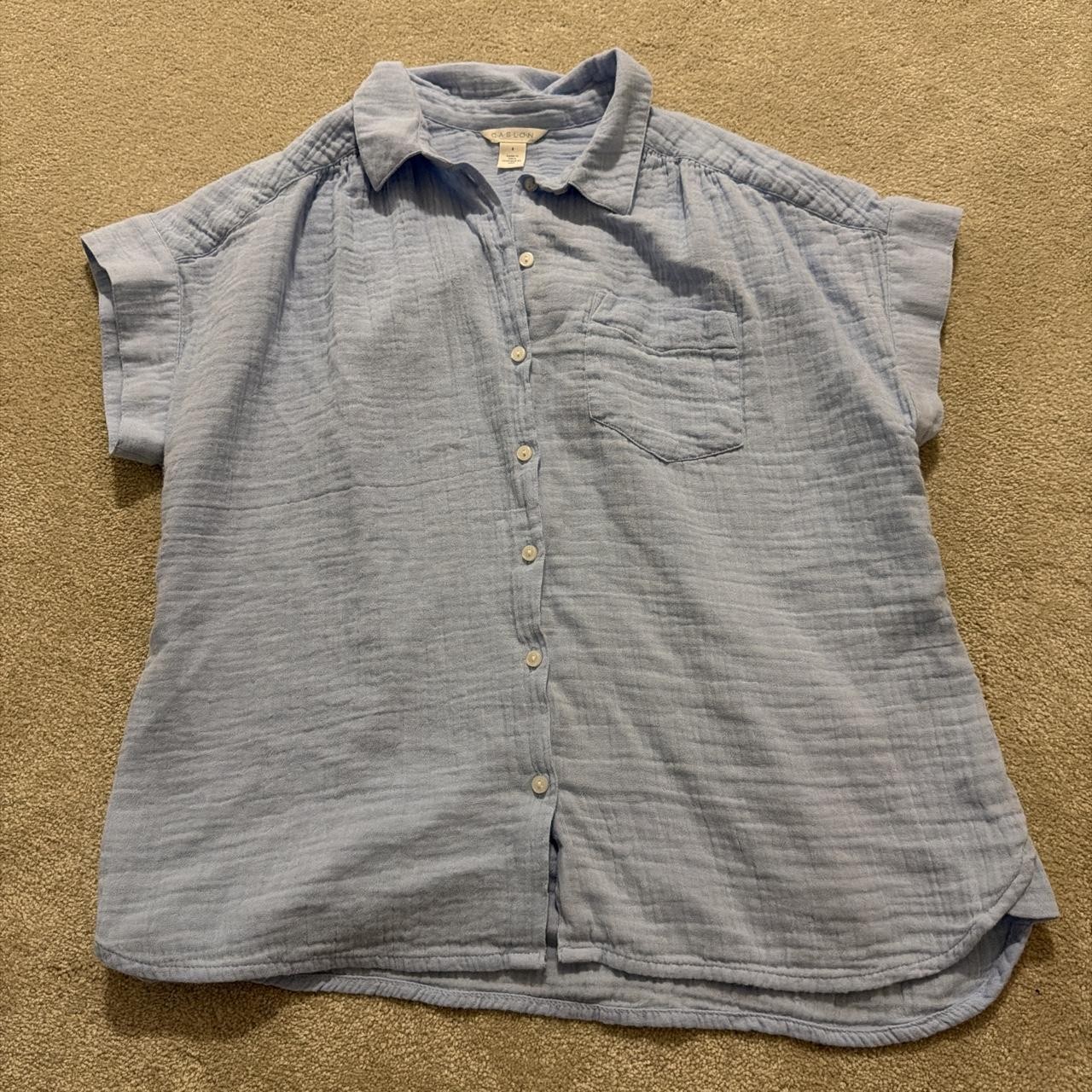 Caslon blue striped short-sleeve button-up shirt in a lightweight