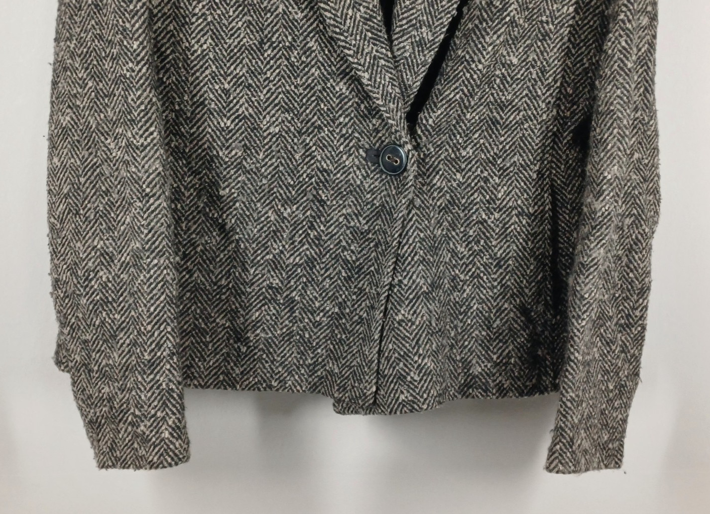 Jaeger Jacket Womens UK 12 Beige/Black Virgin Wool Cashmere Herringbone Blazer