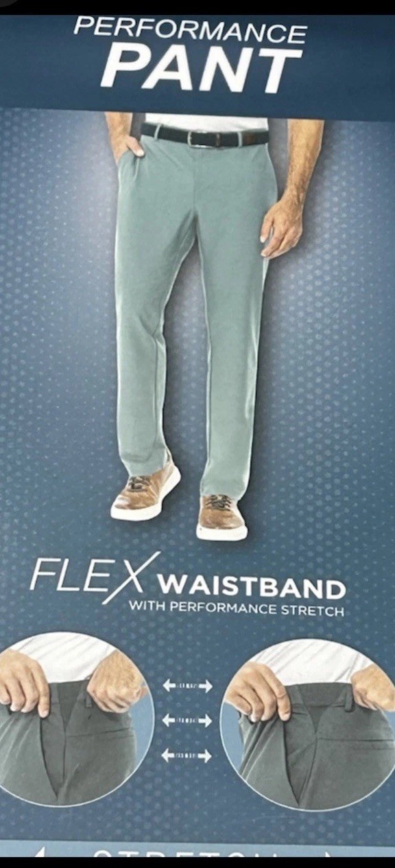 Greg Norman Men’s Performance Flex Waistband Snap Button Pants, Green, 32X34