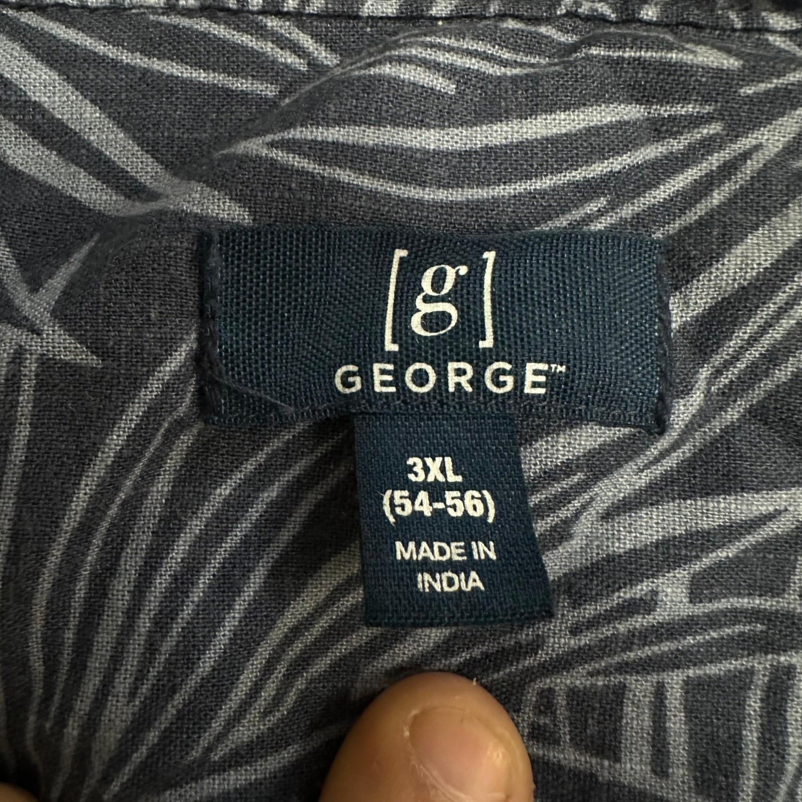 George Button Down Shirt Mens Size 3XL Navy Blue Linen Rayon Palm Leaf Casual