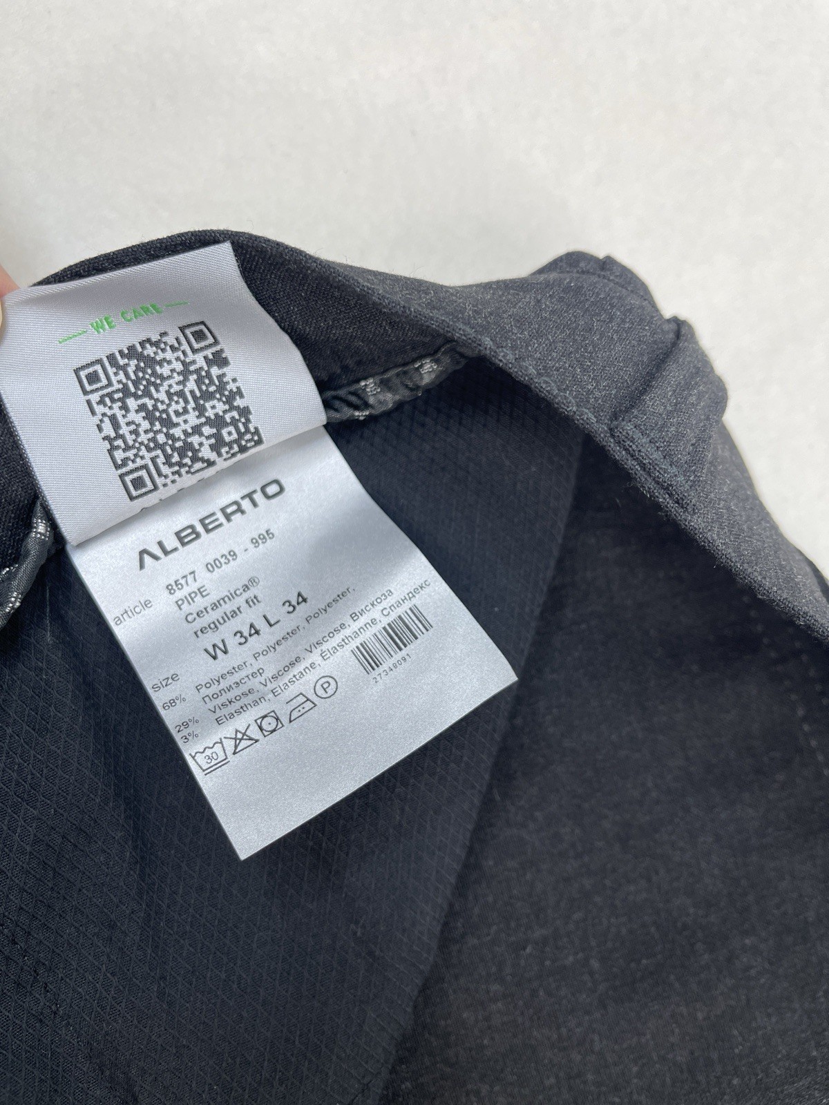 Alberto Regular Fit Ceramica Pants Mens 34×29 Stone Grey Trousers EUC