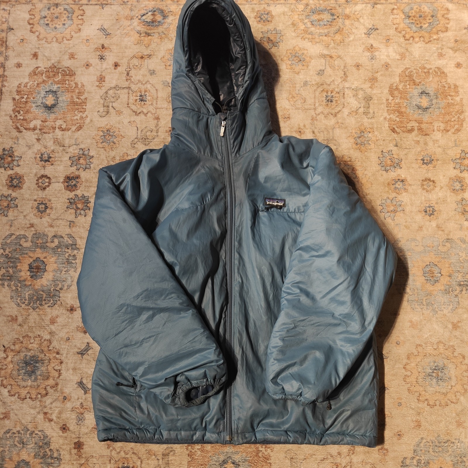READ Vintage Y2K Patagonia zip Puffer Jacket hooded men’s large blue