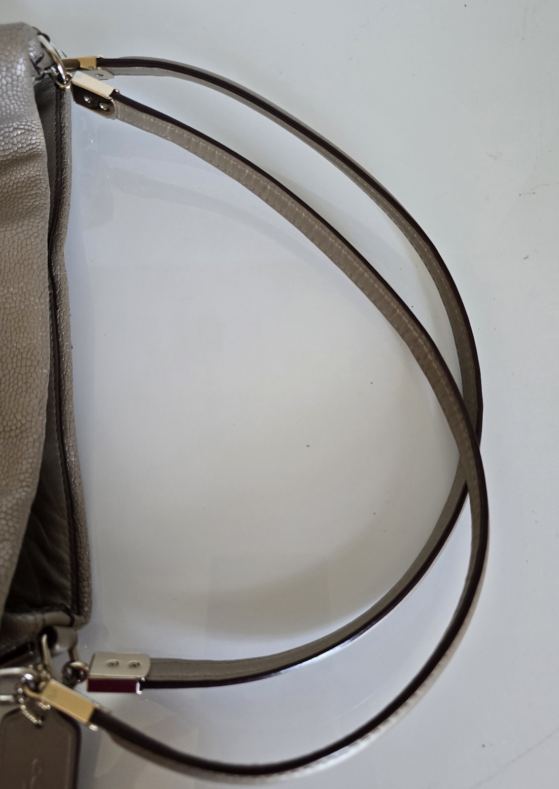 Coach Phoebe Champagne Metallic Pebbled Leather Hobo Shoulder Bag Studded