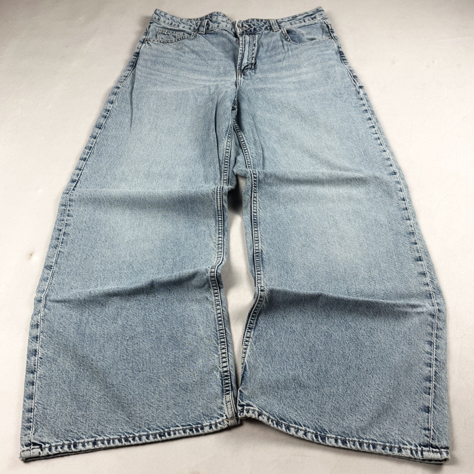 Mens Vintage Light Wash Wide Leg Denim Jeans Y2K Baggy Skater Loose Fit Pants