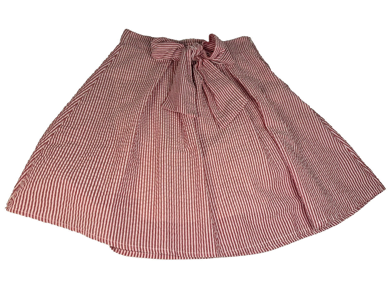 Ty Alexander’s Red White Seersucker Pinstripe Bow Mini Skirt Women’s Made In USA