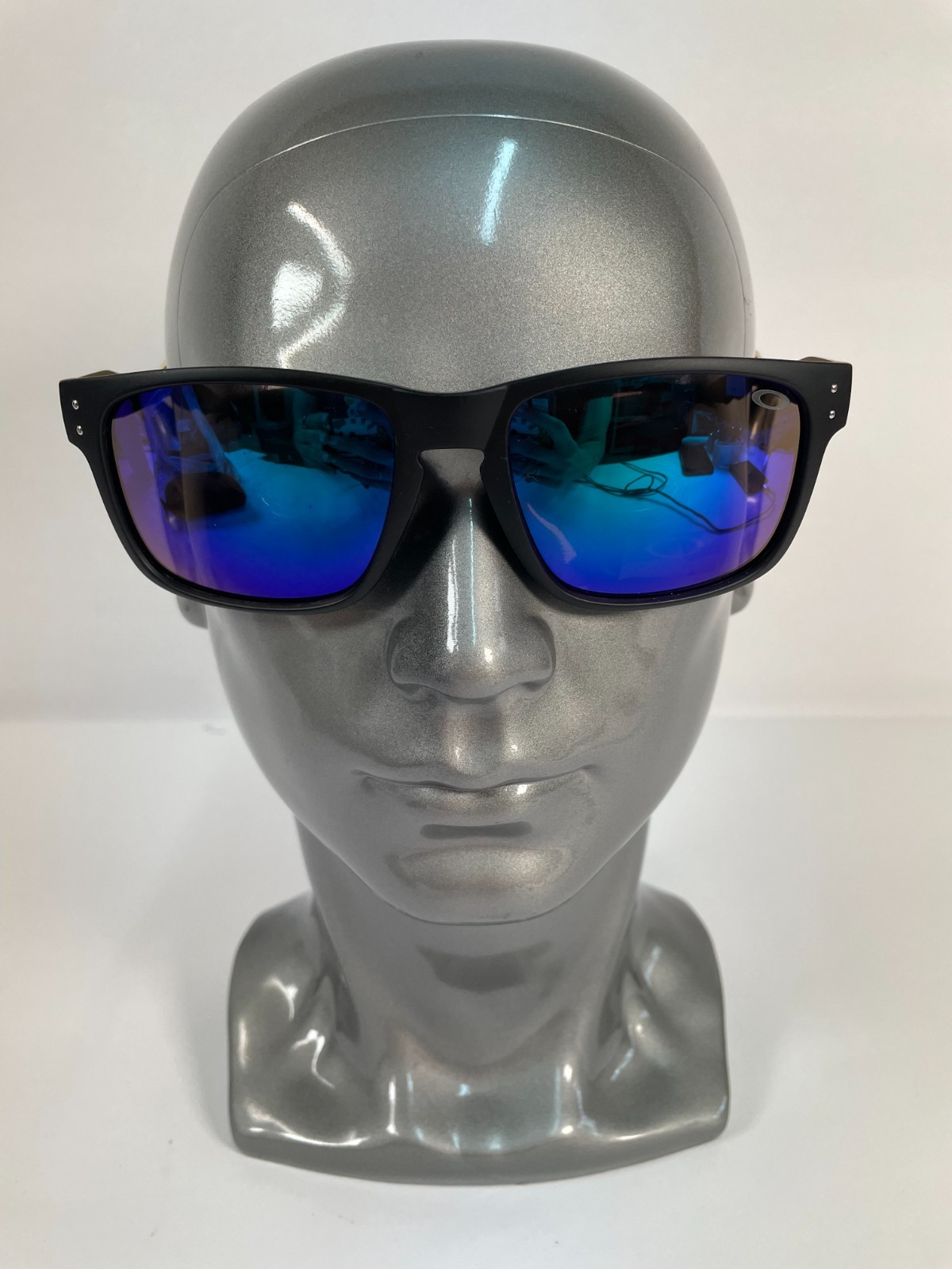 Oakley Matte Black/Gold Designer Sunglasses 55-19-139 Blue Mirrored Lenses