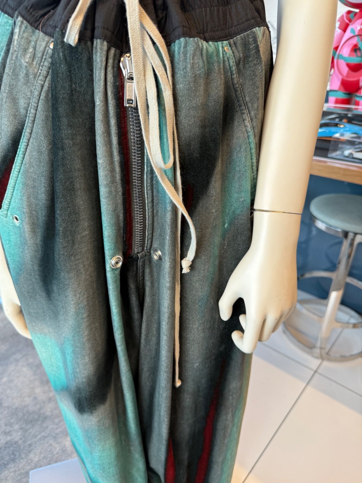 Extremely Rare Rick Owens Velvet Teal Red Wide bottom Pants size IT 52