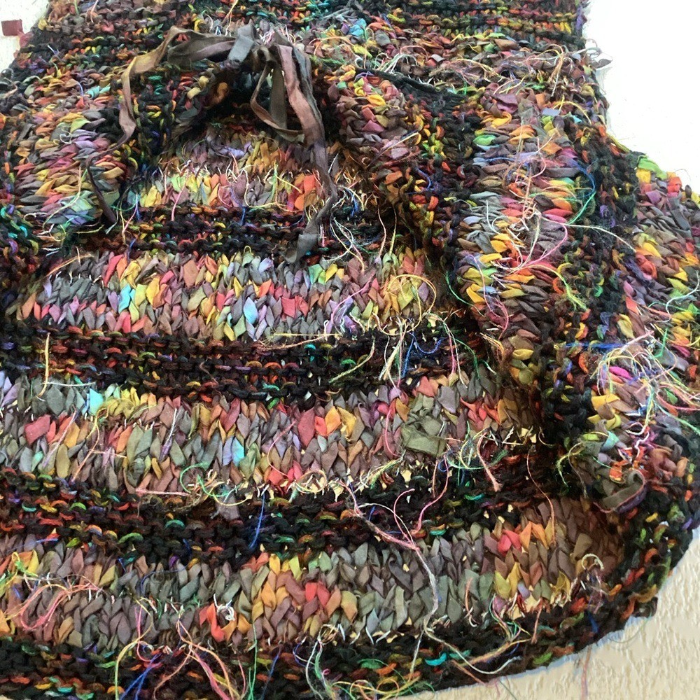 Knit & Crochet Fabric Tie Shabby Chic Vest Multicolor Front Tie Art to Wear