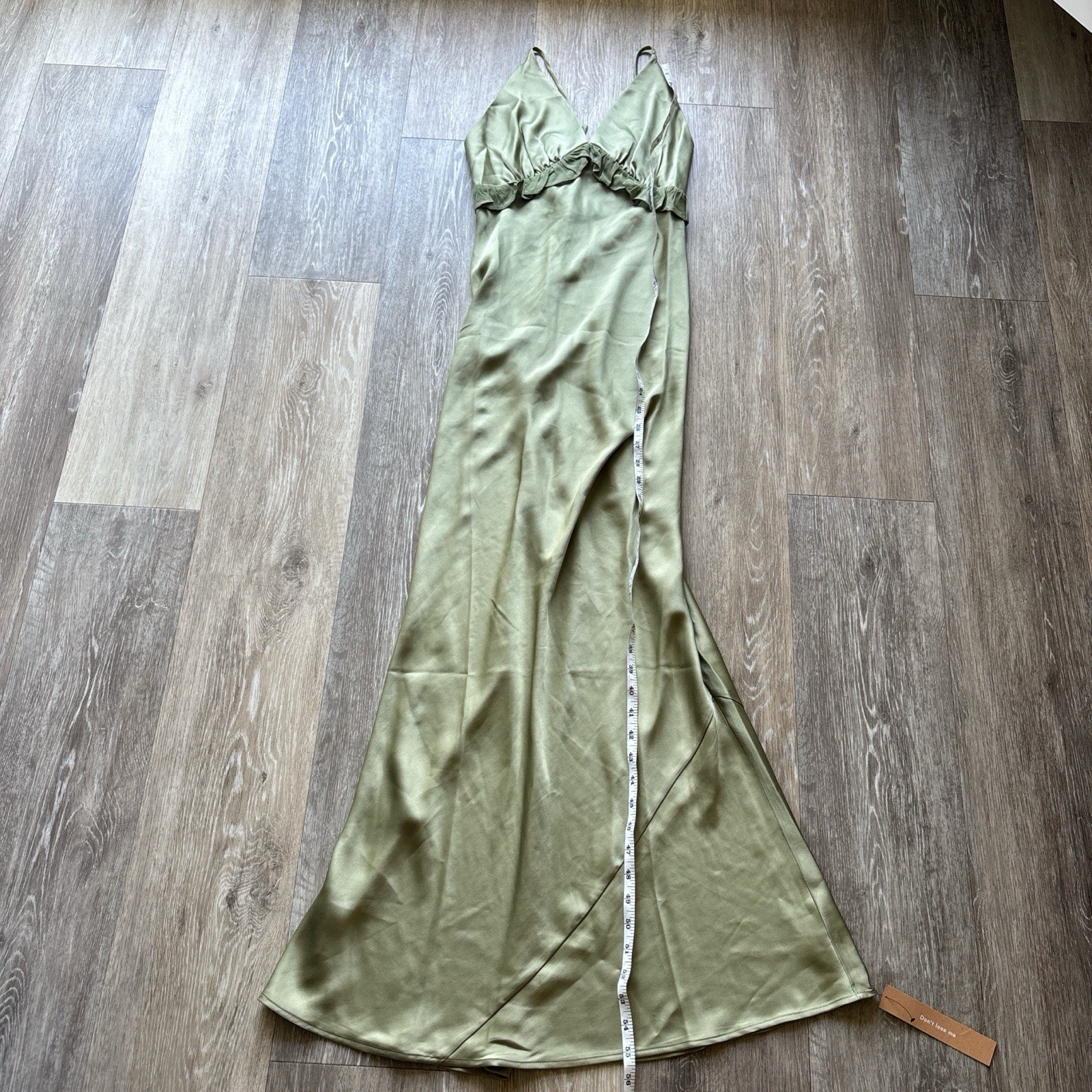 Reformation NWT Madrigal Artichoke Green Satin Maxi Slip Dress Size S