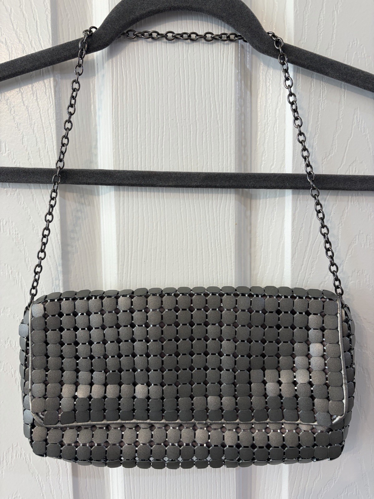 Brushed Silver Gunmetal Chainmail Evening Bag Clutch Purse