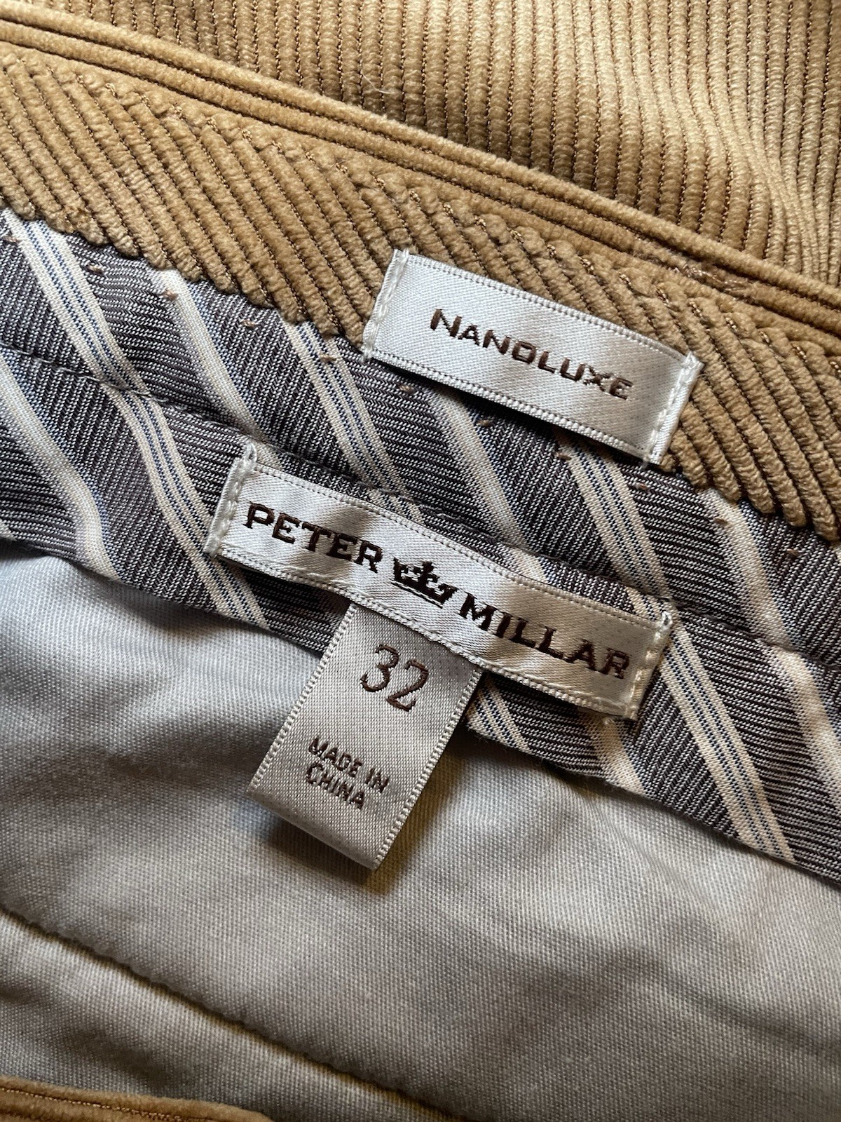 Peter Millar Nanoluxe Corduroy Pants Mens 32×29 Pleated Trousers