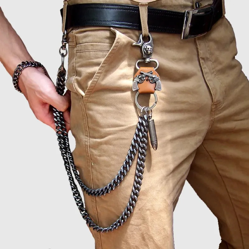 Hip hop punk horns skull metal casual wild pants chain wallet chain key chain.